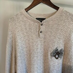 Croft & Barrow Cream Henley Sweater with Emroidered Deer Size XL Vintage Outdoor